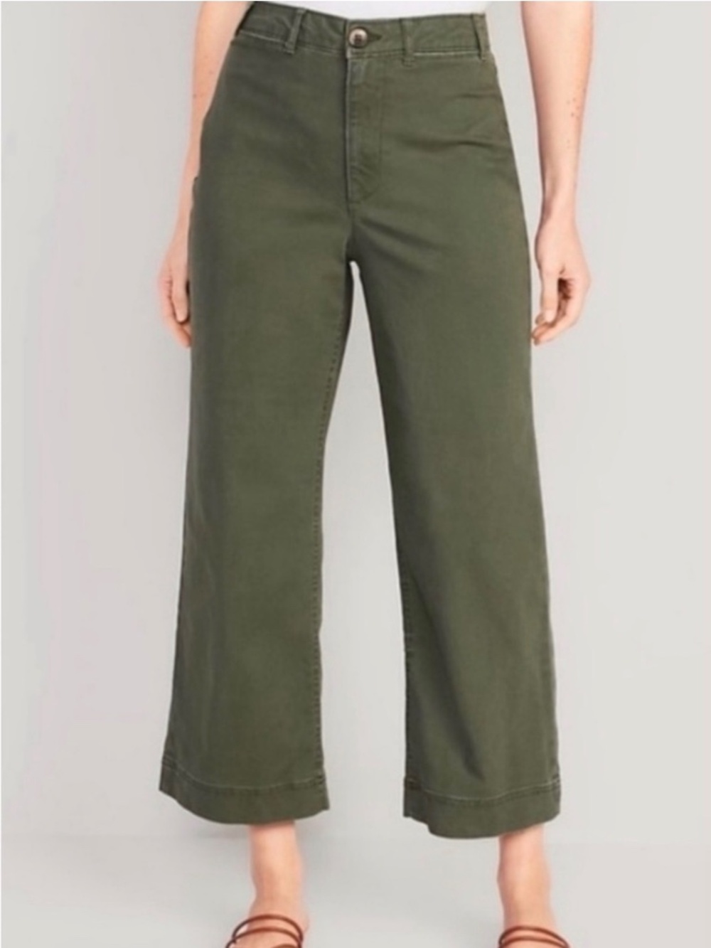 Old Navy Cropped Wide Leg Chino Pants Olive Green
